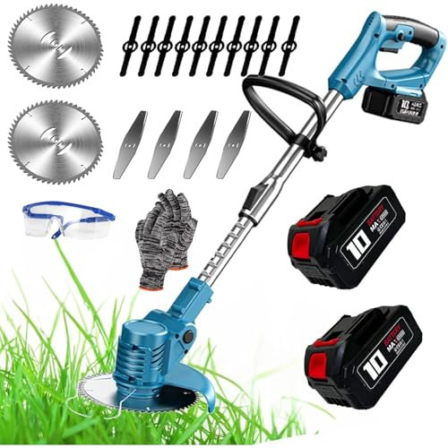 Voltix Decespugliatore a batteria, Tagliaerba Elettrico Senza Filo, Tagliabordi con 2 Batteria Testata Regolabile e Maniglia Telescopica (Blu)