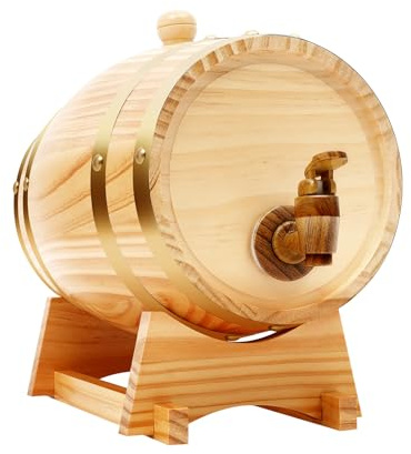 YUYUZI Botte di vino da 3 litri in legno di pino con supporto, con rubinetto, per la conservazione del vino, colore originale, adatta per casa, ristorante e bar