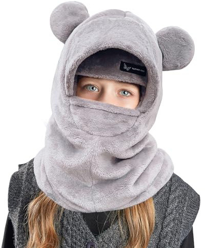 TAGVO Cagoule Hiver pour Fille Garçon, Thermique Bonnet Écharpe Ensamble Balaclava Casquette Polaire Enfant Chaud Cache Cou Oreilles Chapeau 3 à 8 Ans