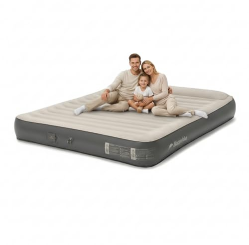 Naturehike Matelas Gonflable Auto-Gonflant 3 Personnes 200x180x25 cm - Pompe Électrique Rechargeable - 450 kg Capacité Max - Lit d'Appoint Premium pour Camping et Intérieur