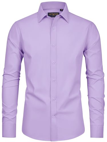 siliteelon Men's Shirt Casual Long Sleeve Shirts for Men Adult Work Stretch Green Business Formal Shirts for Men 2XL
