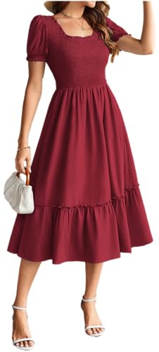 GRACE KARIN Abiti estivi da donna con punto smock una linea swing abiti da spiaggia con scollo quadrato elastico petto abiti per le vacanze quotidiane