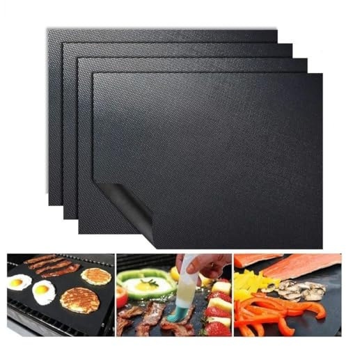 4 Pezzi BBQ Griglia Tappetini 40x33 cm, Stuoie Barbecue Antiaderente Resistente al Calore per Griglia a Gas Carbone Forno e Griglia Elettrica