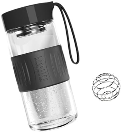 Shaker à protéines 480 ml avec passoire intégrée, boule mélangeuse en acier inoxydable pour un shaker parfait shaker protéiné, sans BPA, anti-fuite et silicone antidérapant – Idéal pour le fitness, la