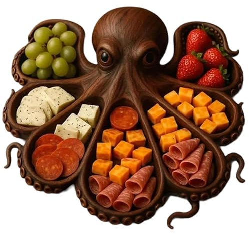 Plat En Bois, Assiettes À Dîner En Bois Pour Cuisine, Planche À Charcuterie En Forme De Poulpe Pour Cuisine Campagne - Fromage, Viande, Fruits, Fruits De Mer - Idée Repas Convivial Maison Pique-Nique