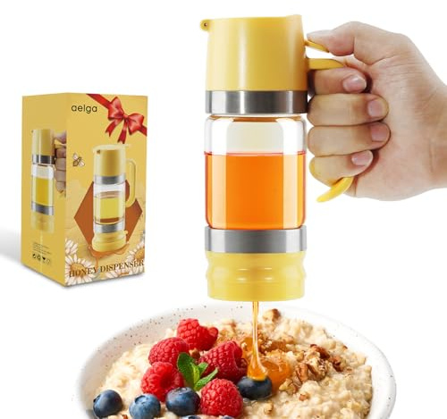 Aelga Glass Honey Dispenser No Drip - 9 OZ Honey Pot Honey Jar with Handle - Maple Syrup Dispenser