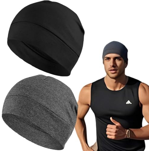 2 Pcs Bonnet de Course pour Homme et Femme, Bonnet de Nuit Homme Femme, Coton Léger Fin Skull Cap pour Sport, Chimio, Sommeil, Casque Moto