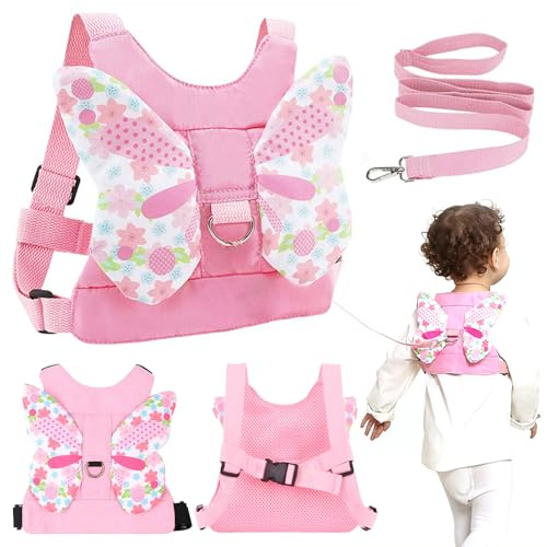 Baby Reins, Toddler Reins, Baby Walking Harness with Safety Rein & Butterfly Wings, Safety Toddler Harness, Adjustable Safety Child Reins for Toddlers Girls 1-3 Years(Pink)