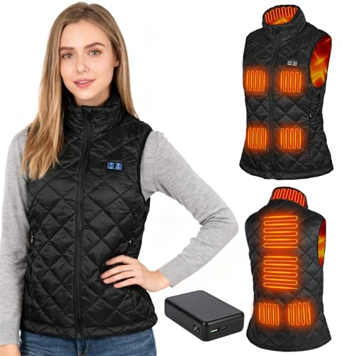 GuKKK Chaleco Calefactable, 20000mAh Chaleco con Calefacción Eléctrica USB para Mujeres Hombres, Carga Chaqueta Calefactora 9 Zonas de Calentamiento, Chaleco Térmico Ajustable con 3 Temperatura (M)