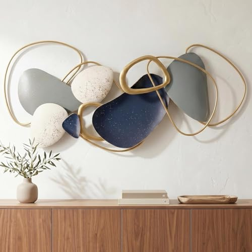 Blissio Decorazione Da Parete, Decorazione Da Parete in Metallo, Disegno Geometrico di Arte Astratta - 3D Quadri in Metallo, per Camera Da Letto,Corridoio,Casa Decorazioni (Blu)