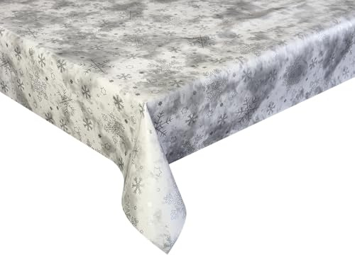 Wachstücher Tischdecke Wachstuch Gartentischdecke wasserdichte Abwaschbar Weihnachten Silber Schnee 240x140 cm