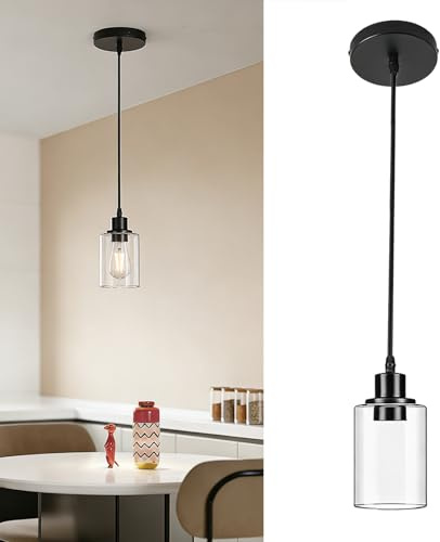 Hänglampa Svart, hängande lampa för matbord, belysning pendellampa för matbord, retro glas hängande lampa E27-fattning 1 lampa, matsal för vardagsrum sovrum kök hotell (utan ljuskälla)
