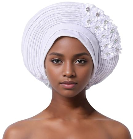 Turbante Africano Per Donna Musulmano Hijab Alla Moda Turbante Avvolgimento Della Testa Con Patch Di Fiori Etnico Elegante Avvolgimento Della Testa Di Matrimonio Più Strato Cappellino, O argento