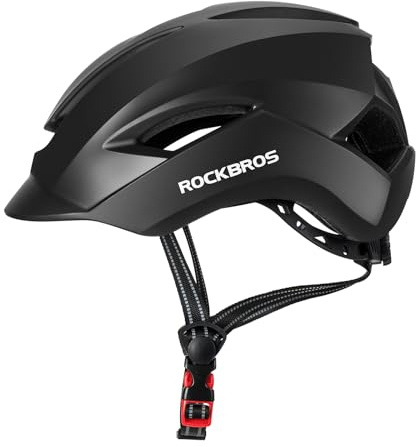 ROCKBROS City Bike Helmet Men MTB Road Women Adjustable Lightweight Breathable Urban Helmets with Reflective Straps Visor for Commuting Cycling City Use Adjustable 57–62 cm Black