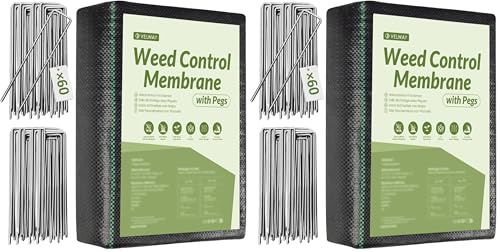 Velway Malla Antihierbas 2x10M con 60 Grapas - 100g/m² Tela para Control de maleza para Jardín Huerto Tejido Permeable al Agua Estabilización Rayos UV Barreras contra Malezas (Paquete de 2)