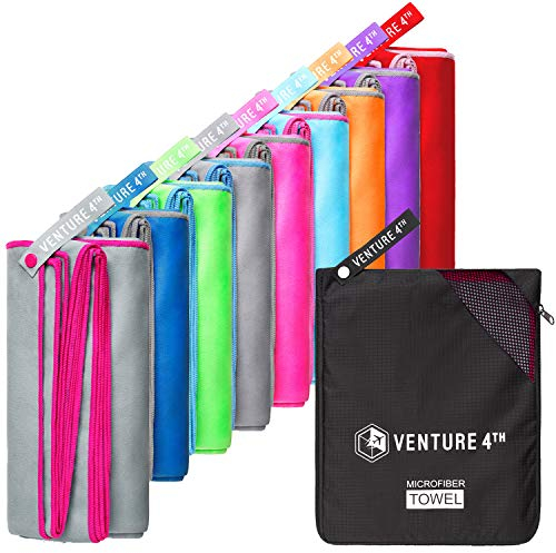 VENTURE 4TH Microfibre Travel Towel - Sports Towel: Packable Personal Microtowel for Athletic Men and Women - Fluffy and Absorbing (Gray-Pink Large)
