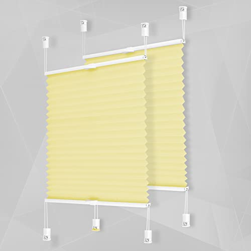 Dream-seeker Plissee Klemmfix Faltrollo ohne Bohren zum Kleben 2 Stück 60x120 cm (BxH) Gelb Innenrahmen Sonnenschutz Jalousie Plisseerollo Lichtdurchlässig Rollo für Fenster & Tür