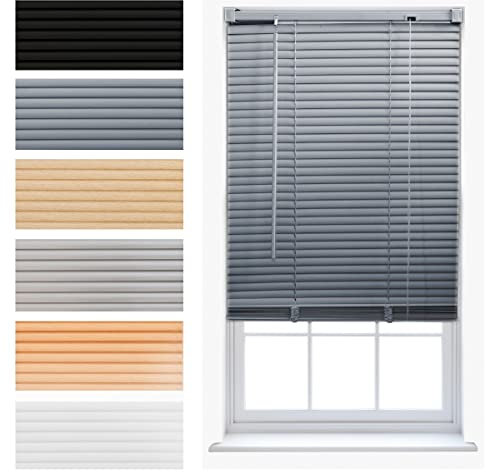 FURNISHED Venetian Blinds Window Venetian Blind Easy Fit PVC Curtains Trimmable Shades for Home Kitchen Windows Treatment Shutters 25mm Slats Complete Child Safe Fittings - Grey 80W x 150L cm