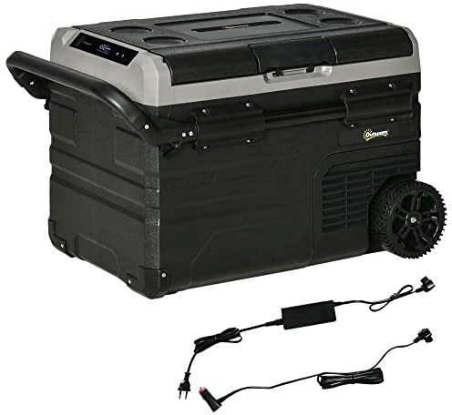 Outsunny Nevera Compresor Portátil 40L Nevera Portátil Eléctrica para Coche Congelador CC 12V/24V hasta -20℃ con Pantalla LED Táctil Asa Retráctil Ruedas para Camping Viajes 71,1x46x44 cm Negro