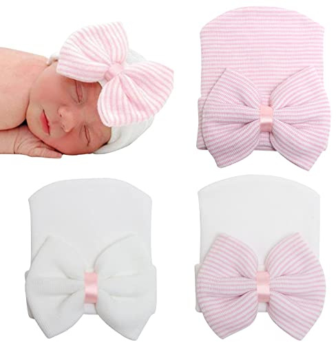 DRESHOW BQUBO Newborn Hospital Hat Infant Baby Hat Cap with Big Bow Soft Cute Knot Nursery Beanie