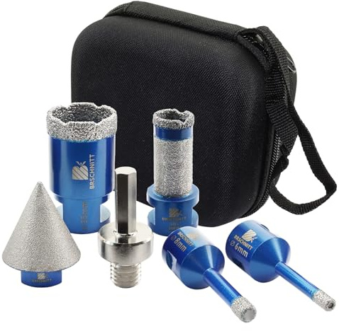 Set di trapani diamantati per piastrelle - Trapani diamantati da 6/8/35mm & Fresa diamantata da 20mm per dita - Trapano con scanalatura da 35mm con un adattatore