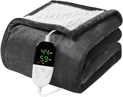 Electric Blanket Heated Throw with 4 Heating Levels & Auto-Off Timing Settings,Flannel Fast Heating Blanket,Machine Washable Fleece with Digital Remote Timer Function Throw (Dark Gray, 130*150cm)