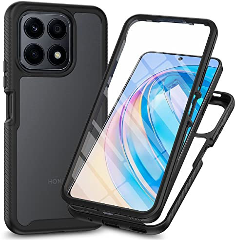 RonRun Kompatibel mit Honor X8 5G/Honor X6/Honor 70Lite Hülle, 360° Grad vollschutz Stoßfest Handyhülle Transparent Hülle Silikon Bumper Cover mit eingebautem Displayschutz Schwarz