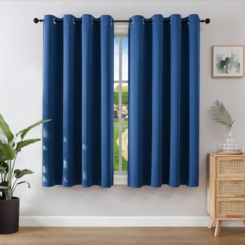 Joydeco Blackout Curtains for Bedroom 46 x 54 Inch, Eyelet Thermal Insulated Energy-saving Drapes for Room Darkening Light Filtering, Short Window Treatments 54 Inch Drop, 2 Panels - Royal Blue