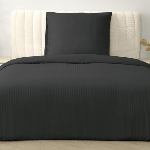 Good Nite Bettwäsche-Sets 135x200 Schwarz Gestreift Mikrofaser Bettwäsche Bettbezug 135x200 cm + 1 Kissenbezug 80x80 cm Bettwäsche mit Reißverschluss (Schwarz, 135x200cm+80x80cm*1)