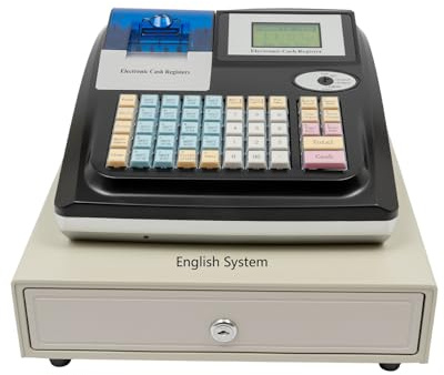 JDBDU Caja registradora electrónica, versión inglesa con cajón de efectivo, 48 teclas, doble pantalla LED, caja registradora, varios métodos de pago, caja registradora electrónica para restaurantes