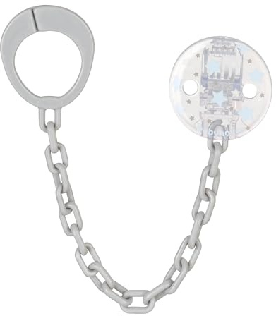 babynova Catena per Ciuccio con Clip e Anello Adattatore – Portaciuccio per Bambini – Compatibile con Qualsiasi Ciuccio – Accessorio per Passeggino – Essenziale per Neonati – Senza BPA - Stelle blu