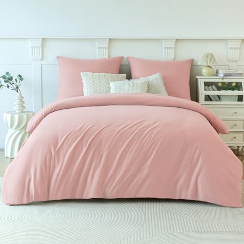 Soifox Winter Thermo Fleece Bettwäsche 220x240 Rosa, Flauschige und Warme Cashmere Touch Bettbezug + Kissenbezug 2er Set 80x80 cm mit Reißverschluss