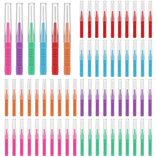 RAYITO 60 Pcs Interdental Brushes, 5 Sizes Soft Dental Brushes | Toothpicks Dental Floss Brush Floss Sticks Dental for Braces Oral Cleaning(6 Colors)