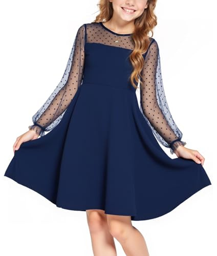 Neteson Robe Fille à Manches Longues Midi Robe de Soirée élégant Fluide Enfant pour Fête Mariage 6-16 Ans