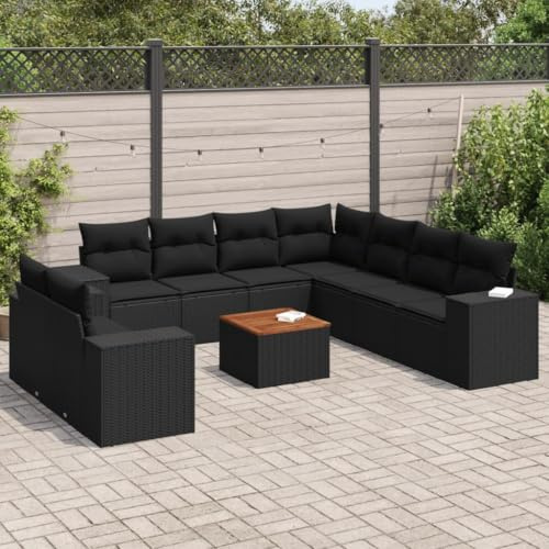 Ensemble de 10 canapés de jardin en polyrotin robuste, bois d'acacia, résistant aux UV, groupe de sièges d'extérieur modulaire pour terrasse, balcon, vie confortable dans le jardin