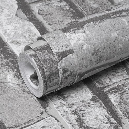 Rustic Grey Brick Wallpaper 3D Brick and Stone Pattern Effect Wallpaper Non-Woven Fabric Brick Pattern Industrial Anti-Fouling Texture Wallpapers Vintage Slate for Living Room, Bedroom, Fireplace