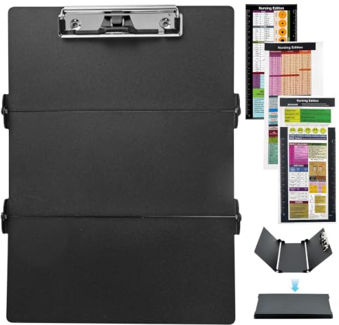 Nursing Clipboard Foldable A4 – 3-Layer Folding Aluminium Clipboard with Pen Holder and Heavy-Duty Clip – Medical Essentials for Nurses, Doctors, and Medical Students – Black Edition