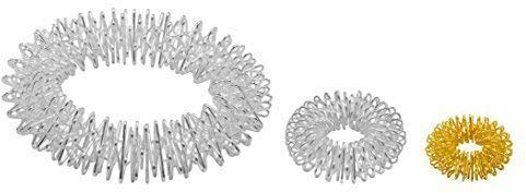 chi-enterprise - Premium Massagering Set für Handgelenk und Finger | Antistress Armband und Ring Set | Akupressur Ring | Inhalt: 1x Armband (silber) + 2x Ringe (silber/groß, gold/klein)