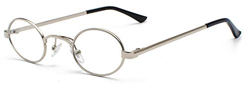 YHKF Brillen Vintage Brillen Männer Tiny Oval Metall Retro Brille Rahmen Frauen Kleine Runde Dekoration Zubehör-Silber