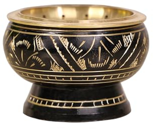 Aro Vatika Brass Burner Used for Burning Incense/Charcoal/Sambrani Dhoop/with Wooden Coaster to Hold The Burner (Black)