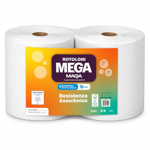 MAQA 2 pz Rotoloni carta asciugatutto industriale, bobina carta 334 strappi, rotolone asciugatutto in pura cellulosa