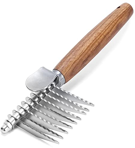 Pet Dematting Comb for Dogs & Cats, Detangler Brush Tool For Cutting Removing Mat, Knots, Tangles & Matted Hair, Undercoat Grooming Rake With Safe edge, Best Fur Matting Remover Splitter Wooden Handle