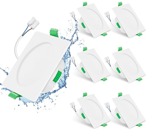 ALUSSO LIGHTING LED Einbaustrahler 230V Deckenspots flach Dimmbar 7W Ultra Slim Spots IP44 Deckenstrahler Einbauleuchten für Badezimmer Küche, 3000K/4000K/6500K Einbauspots, Quadrat Weiss 6er Set
