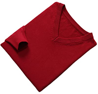 Vogrtcc Suéter de Cachemira para Hombre, Suéter de Cuello en V, Otoño Invierno, Suave y Cálido, Suéter Tejido, Vino Rojo