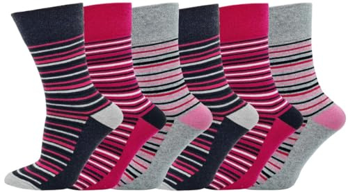 SOCK-TEC Womens Non Elastic Diabetic Socks 6 Pairs Cotton Rich UK Size 4-8 | Ladies Gentle Grip Non Binding Honeycomb Loose Wide Tops Comfortable everyday wear for sensitive or swollen legs feet ankles