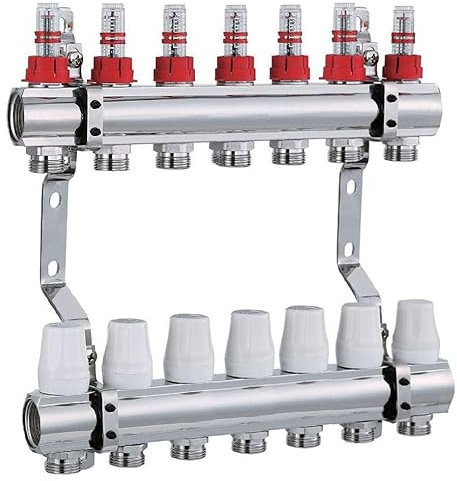 AQUA HEATING Collecteur De Circuit De Chauffage Pour Plancher Chauffant 7 Circuits De Chauffage 1 Pouce 10 Bars Collecteur De Chauffage Au Sol En Laiton Nickelé