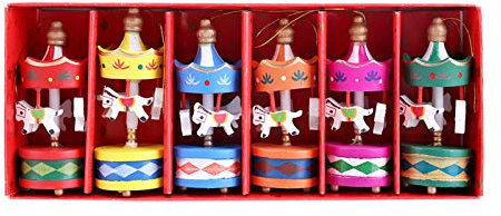 6 Pz/set Carillon In Legno Vintage Carousel Horse Mini Ciondolo Albero Di Natale Compleanno Merry-Go-Round Decorazione Cavallo per I Bambini