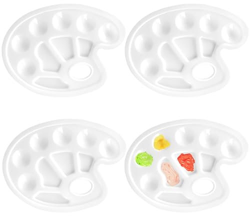 Zuofan 4 Stück Mischpalette, Farbtablett, Farbmischpalette10 Mischfeldern und Griffloch, Universalpalette für DIY Kunst Malerei, 22.8 * 16.5cm