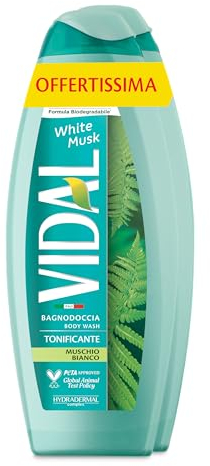 Vidal - Bagnoschiuma White Musk, Formula Tonificante, Fragranza Muschio Bianco, Dermatologicamente Testato, 2 Flaconi da 600ml