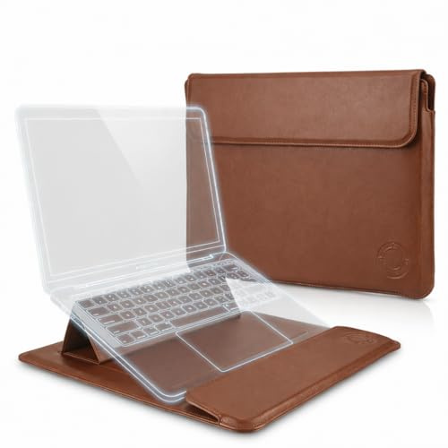 KCA_S3 Brown Premium Laptop Sleeve 14-15.6 Inch ONLY MacBook Pro Air 15 Dell XPS HP Envy Lenovo ThinkPad Surface Waterproof PU Leather Stand Mouse Pad Business, Not for 11-13”
